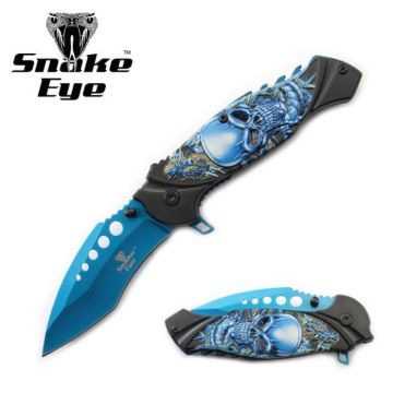 Snake Eye Spring Assist Knife – Mean Skull Design SE-5156BL